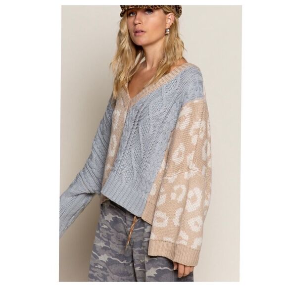 COPY - V-neck Sweater in Camel and Dove Gray - Picture 10 of 12